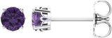 14K Gold Natural Amethyst Round 4-Prong Scroll Setting Stud Earrings - White Gold