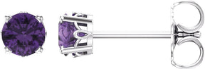 14K Gold Natural Amethyst Round 4-Prong Scroll Setting Stud Earrings - White Gold