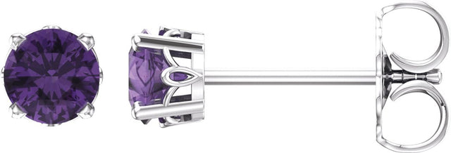 14K Gold Natural Amethyst Round 4-Prong Scroll Setting Stud Earrings - White Gold