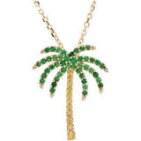 14K Gold Natural Tsavorite Garnet & Natural Yellow Sapphire Palm Tree Necklace