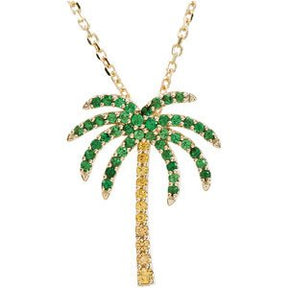 14K Gold Natural Tsavorite Garnet & Natural Yellow Sapphire Palm Tree Necklace