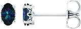 14K Gold Lab-Grown Alexandrite Oval 4-Prong Scroll Setting Stud Earrings - White Gold