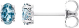 14K Gold Natural Sky Blue Topaz Oval 4-Prong Scroll Setting Stud Earrings - White Gold