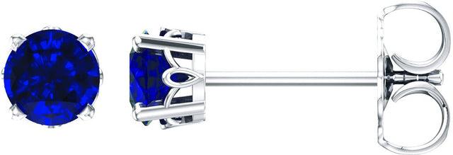 14K Gold Lab-Grown Blue Sapphire Round 4-Prong Scroll Setting Stud Earrings - White Gold