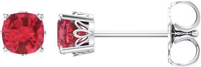 14K Gold Lab-Grown Ruby Cushion 4-Prong Scroll Setting Stud Earrings - White Gold