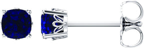 14K Gold Lab-Grown Blue Sapphire Cushion 4-Prong Scroll Setting Stud Earrings - White Gold