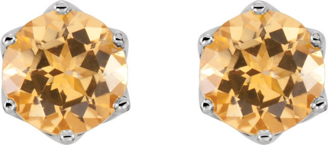 14K Gold Natural Citrine Round 6-Prong Crown Stud Earrings - White Gold - view 2