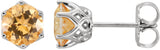 14K Gold Natural Citrine Round 6-Prong Crown Stud Earrings - White Gold