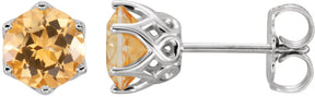 14K Gold Natural Citrine Round 6-Prong Crown Stud Earrings - White Gold