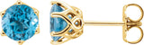14K Gold Natural Swiss Blue Topaz Round 6-Prong Crown Stud Earrings - Yellow Gold