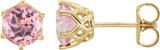 14K Gold Natural Pink Morganite Round 6-Prong Crown Stud Earrings - Yellow Gold