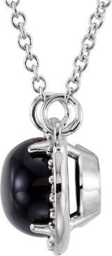 14K Gold Oval Natural Black Onyx & Natural Diamond Halo-Style Necklace - White Gold - view 2