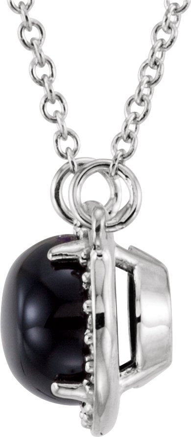 14K Gold Oval Natural Black Onyx & Natural Diamond Halo-Style Necklace - White Gold - view 2