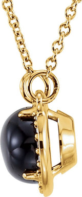14K Gold Oval Natural Black Onyx & Natural Diamond Halo-Style Necklace - Yellow Gold - view 2