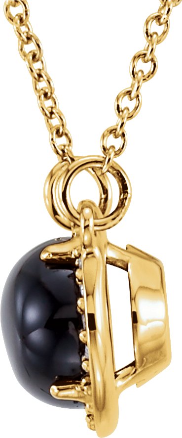 14K Gold Oval Natural Black Onyx & Natural Diamond Halo-Style Necklace - Yellow Gold - view 2
