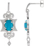 14K Gold Oval Natural Turquoise & Natural Diamond Granulated Earrings - White Gold