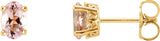 14K Gold Natural Pink Morganite Oval 4-Prong Scroll Setting Stud Earrings - Yellow Gold