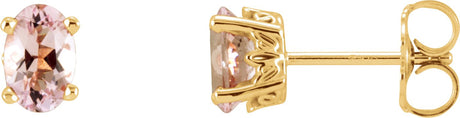 14K Gold Natural Pink Morganite Oval 4-Prong Scroll Setting Stud Earrings - Yellow Gold