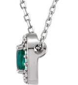 14K Gold Cushion Lab-Grown Emerald & Natural Diamond Halo-Style Necklace or Pendant – 0.05 CTW - White Gold - view 2