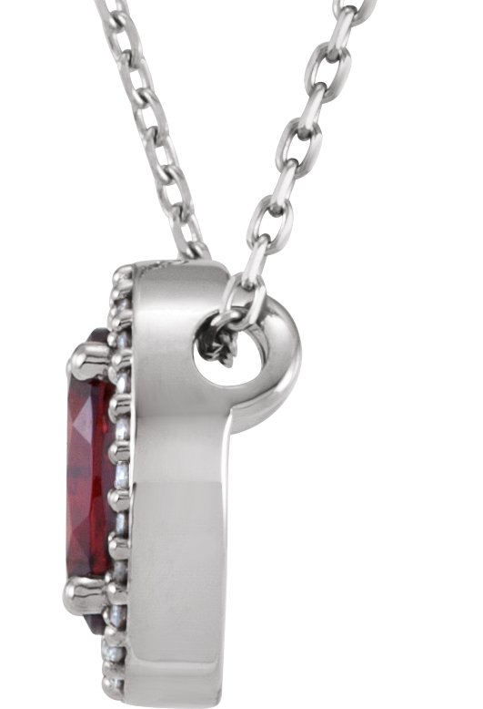 14K Gold Oval Natural Mozambique Garnet & Natural Diamond Halo-Style Necklace or Slide Pendant – 0.06 CTW - White Gold - view 2