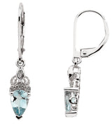 14K Gold Pear Natural Aquamarine & Natural Diamond Vintage-Inspired Earrings