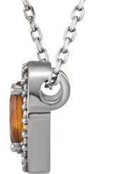 14K Gold Oval Natural Citrine & Natural Diamond Halo-Style Necklace or Slide Pendant - White Gold - view 2
