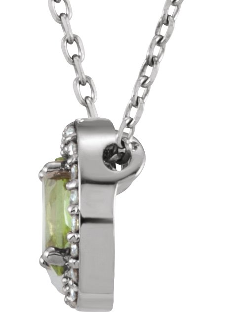 14K Gold Oval Natural Peridot & Natural Diamond Halo-Style Necklace or Slide Pendant – 0.05 CTW - White Gold - view 2
