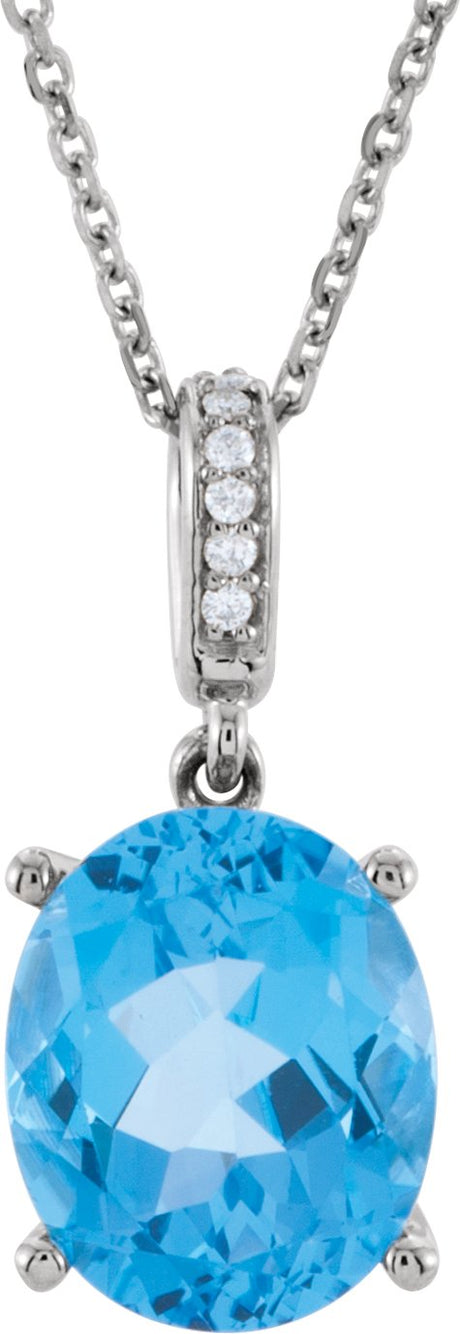 14K Gold Oval Natural Swiss Blue Topaz & Natural Diamond Accented Necklace or Pendant