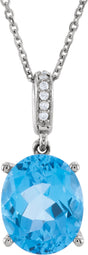 14K Gold Oval Natural Swiss Blue Topaz & Natural Diamond Accented Necklace or Pendant