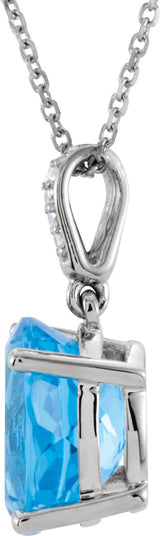 14K Gold Oval Natural Swiss Blue Topaz & Natural Diamond Accented Necklace or Pendant - view 2