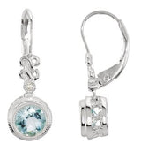 14K Gold Round Natural Aquamarine & Natural Diamond Accented Earrings