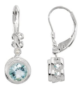 14K Gold Round Natural Aquamarine & Natural Diamond Accented Earrings
