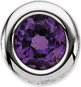 14K Gold Round Amethyst Birth of a Child Solitaire Pendant - White Gold