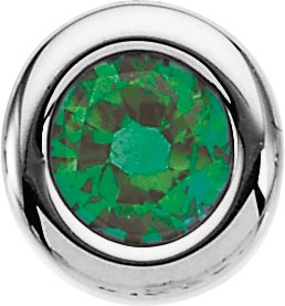 14K Gold Round Emerald Birth of a Child Solitaire Pendant - White Gold