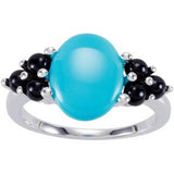 14K Gold Oval Natural Turquoise & Natural Black Onyx Accented Cabochon Ring - view 3