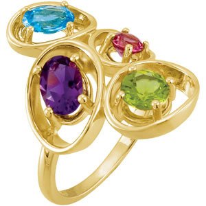 14K Gold Oval Natural Multi-Gemstone Multi-Shape Ring