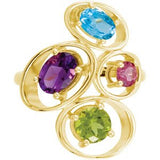 14K Gold Oval Natural Multi-Gemstone Multi-Shape Ring - view 3
