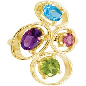 14K Gold Oval Natural Multi-Gemstone Multi-Shape Ring - view 3