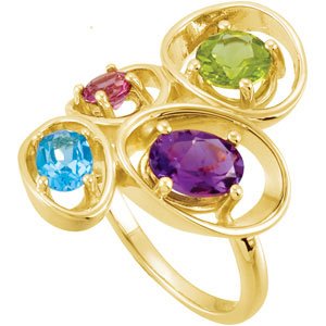 14K Gold Oval Natural Multi-Gemstone Multi-Shape Ring - view 5