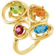 14K Gold Oval Natural Citrine & Natural Swiss Blue Topaz & Natural Peridot & Natural Rhodolite Garnet Multi-Gemstone Ring
