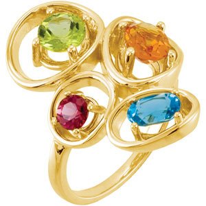 14K Gold Oval Natural Citrine & Natural Swiss Blue Topaz & Natural Peridot & Natural Rhodolite Garnet Multi-Gemstone Ring