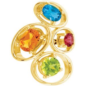 14K Gold Oval Natural Citrine & Natural Swiss Blue Topaz & Natural Peridot & Natural Rhodolite Garnet Multi-Gemstone Ring - view 3