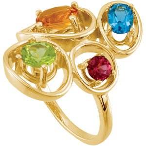 14K Gold Oval Natural Citrine & Natural Swiss Blue Topaz & Natural Peridot & Natural Rhodolite Garnet Multi-Gemstone Ring - view 5