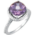 14K Gold Cushion Natural Amethyst & Natural Diamond Halo-Style Ring