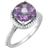 14K Gold Cushion Natural Amethyst & Natural Diamond Halo-Style Ring