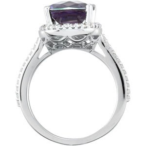14K Gold Cushion Natural Amethyst & Natural Diamond Halo-Style Ring - view 2