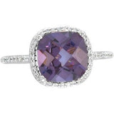14K Gold Cushion Natural Amethyst & Natural Diamond Halo-Style Ring - view 3