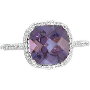 14K Gold Cushion Natural Amethyst & Natural Diamond Halo-Style Ring - view 3