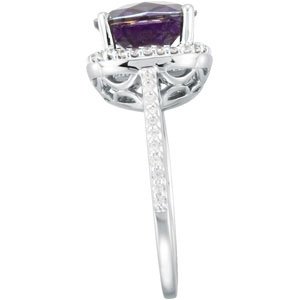 14K Gold Cushion Natural Amethyst & Natural Diamond Halo-Style Ring - view 4