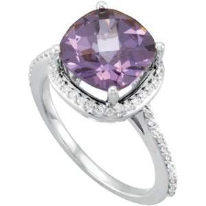 14K Gold Cushion Natural Amethyst & Natural Diamond Halo-Style Ring - view 5